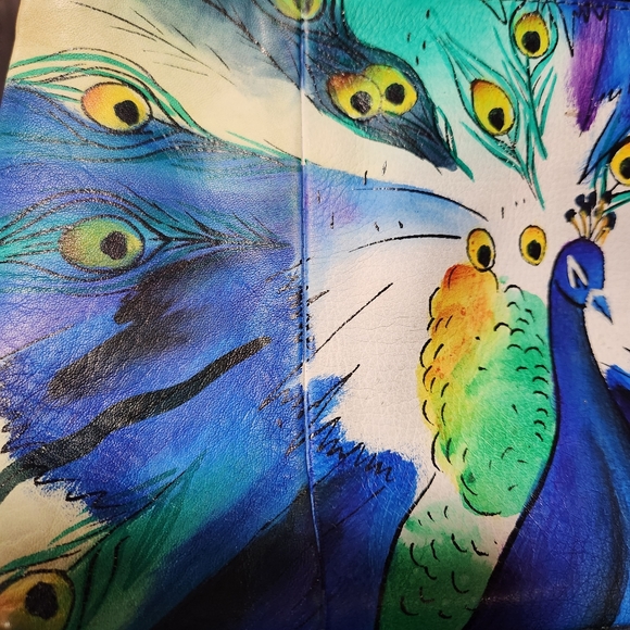 HAND PAINTED SHARIF ARTISTIC EXPRESSIONS LEATHER PEACOCK LARGE WRISTLET 🦚 - Picture 5 of 8